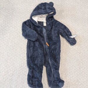 Carter Navy Blue Fuzzy Sherpa One-piece 6m